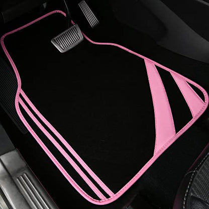 CAR PASS Pink Edge Faux Leather Car Floor Mats Universal Car Carpet Mats with Double Stitch Line Anti-Slip Backing Design, for Cute Girly Women, Fit 95% Automotive,SUVs,Sedan,Vans (Black and Pink) - color: Black and Pink