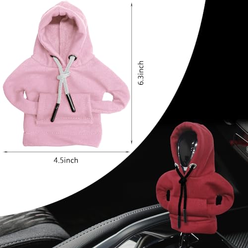 vvag Gear Shift Hoodie, Hoodie Car Gear Shift Cover, Car Shift Knob Hoodie, Automotive Interior Accessories, Universal Fit Knob Cover Gift (Red+Pink) - color: Red+Pink