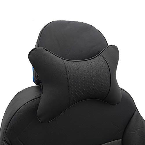 Car Neck Pillows 2pcs Pack Car Headrest Pillow Pu Leather Car Cervical Pillows for Traveling Car Pillows Filled by Fiber (Black) - color: Black
