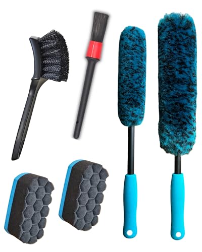 oesee 6PCS Car Wheel Cleaning Detailing Pro Kit, Tire Brush, 2 PCS Soft Wool Rims Brush, Detailing Brush, and Tire Dressing Pads, Scratch-Free & Multipurpose Tire Brush - color: 6 Pack (Blue & Black)