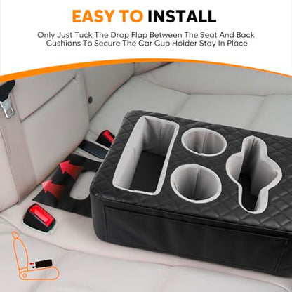 Back Seat Cup Holder for Car, Truck Bed Organizer, Car Truck Boat Organizer, Couch Cup Holder Expander Tray Holds Fit for Coffee Drink Food Snacks Remote with Side Pockets - style: Extended Style
