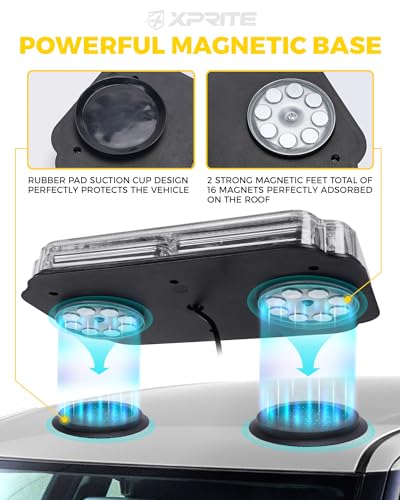 Xprite 108 LED Roof Top Strobe Light, US Flag Pattern Police Flashing Lights, Emergency Safety Warning LED Mini Strobe Lightbar w/Magnetic Base for Traffic Police Firefighter EMS Vehicle Truck, Blue - color: Blue