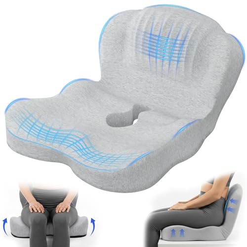 Urban Deco Memory Foam Seat Cushion, Office Chair Seat Cushion with L-Shaped Design, Ergonomic Back and Seat Pad Cushion for Car, Driving, Office, Grey - color: Grey