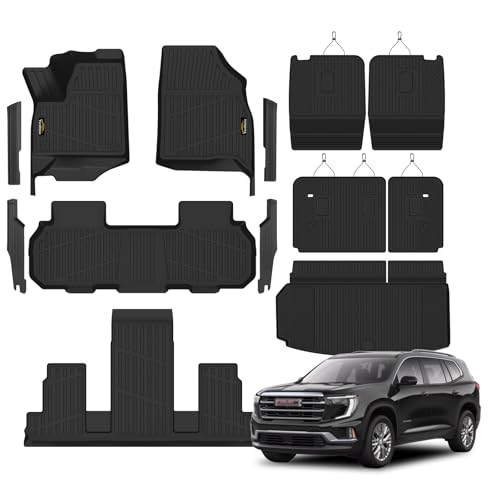 Floor Mats & Cargo Liner for Chevrolet Chevy Traverse 2024-2026 & GMC Acadia 2024-2026 & for Buick Enclave 2025-2026 7-Seat Bucket Chairs All Weather TPE Set, Door Sill Protectors, Black Accessories - size: For GMC Acadia 7 seats 2024-2026