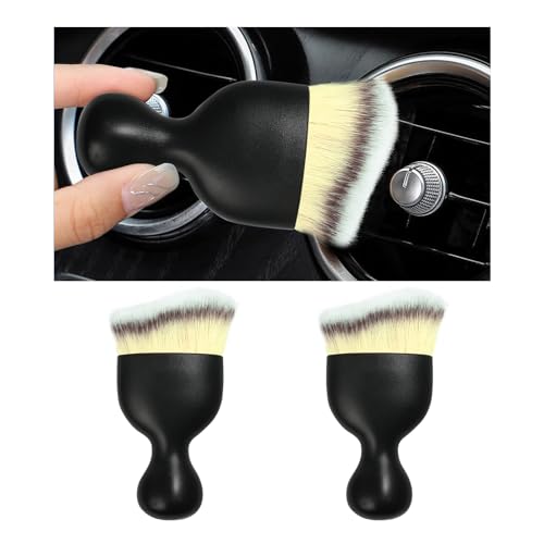 Dickno 2PCS Car Interior Dust Brush, Soft Scratch Free Auto Detailing Brushes, Universal Vehicle Interior Cleaning Tool for Automotive Dashboard, Air Vents, Leather (Beige) - color: Beige, size: 2 PCS