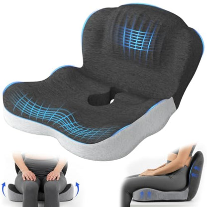 Urban Deco Memory Foam Seat Cushion, Office Chair Seat Cushion with L-Shaped Design, Ergonomic Back and Seat Pad Cushion for Car, Driving, Office, Black+Grey - color: Black+grey