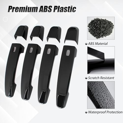 AUCERAMIC Glossy Black Exterior Door Handle Cover Trim W/ 4 Smart Keyhole Fit 2014-2022 Chevy Chevrolet Impala Malibu Volt Equinox Traverse Camaro GMC Acadia Terrain Caps Overlay