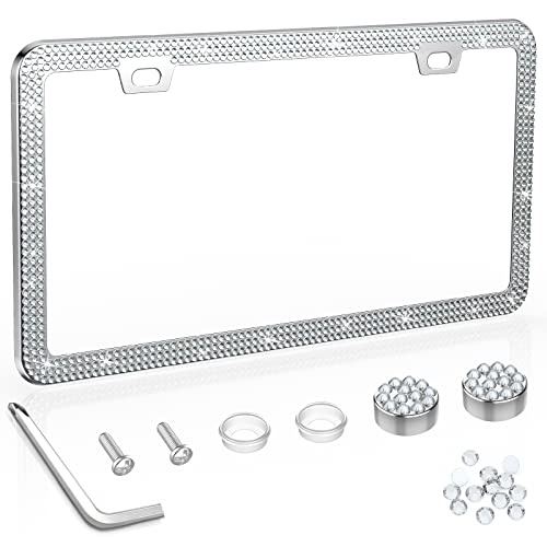 SHARE&CARE Bling License Plate Frame, Crystal License Plate Cover, Car License Plate Holder with Rhinestone Screw Set, Women Gift for Mom, Wife, Her - 1 Pack (White1) - color: White1