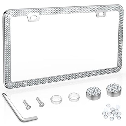 SHARE&CARE Bling License Plate Frame, Crystal License Plate Cover, Car License Plate Holder with Rhinestone Screw Set, Women Gift for Mom, Wife, Her - 1 Pack (White1) - color: White1