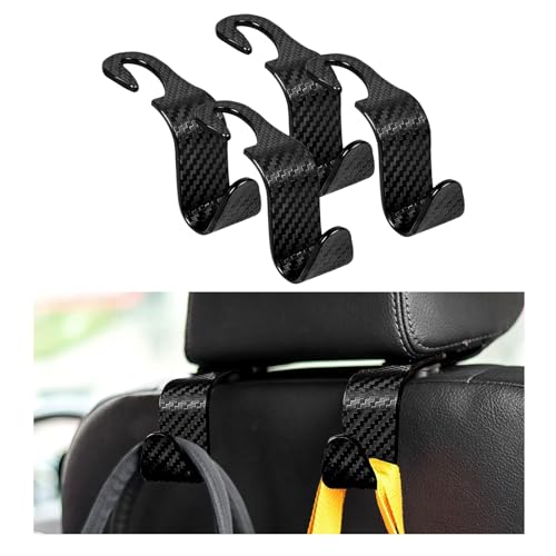 Ziciner 4 PCS Car Seat Headrest Hooks, Backseat Hangers Storage Organizer, Universal Car Accessories for Purse Grocery Bags Coats (Black Carbon Fiber) - color: Carbon Fiber