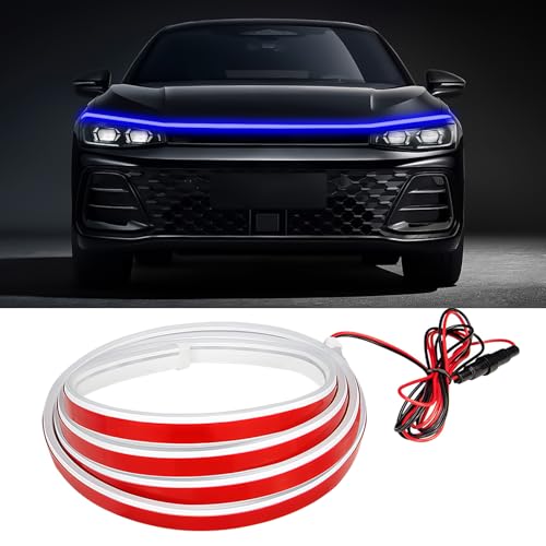 Car Hood Light Strip, 79 Inches Waterproof Flexible LED Strip, Dynamic Scan Start Up Car Daytime Running Lights, Universal Auto Exterior Decor Accessories for Most Vehicles (blue, 79 Inches) - color: blue, size: 79 Inches