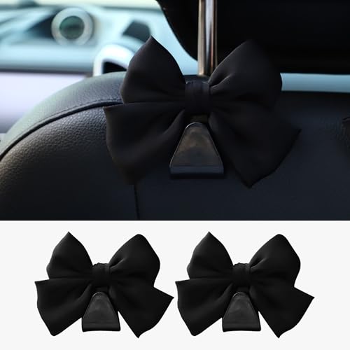 2PCS Car Seat Hooks, Cute Bow Car Seat Headrest Hooks for Purses, Bags, Umbrella, Universal Automotive Interior Decoration Accessoriesl for Vehicle, SUV, Sedan, Truck (Black) - color: Black