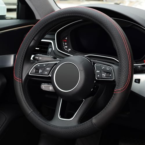 LABBYWAY Steering Wheel Cover, Universal Fit 15 Inch Microfiber Leather Car Wheel Protector, Anti-Slip, Black - color: black