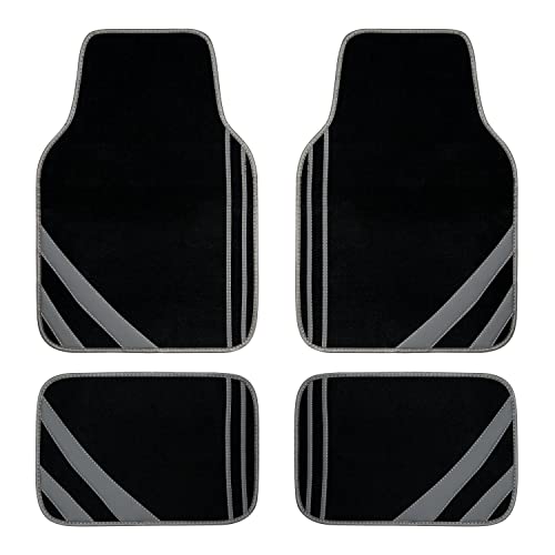 CAR PASS Carpet Car Floor Mats, Edge Leather Waterproof Car Mats with Double Stitch Line and Anti-Slip Backing Design, Fit 95% Automotive,SUVS,Sedan,Vans (Black and Gray) - color: Black and Gray