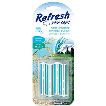 Refresh Your Car! E300888902 Dual Scent Vent Stick, Alpine Meadow and Summer Breeze, 4 Per Pack - size: 1 Count (Pack of 1), style: Alpine Meadow/Summer Breeze
