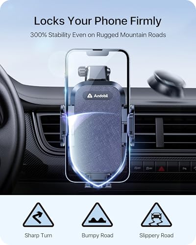 andobil Car Phone Holder Mount (Strong Suction&Bumpy Road Stable) Phone Holders for Your Car, Cell Phone Car Mount for Windshield Dash Vent Truck Cradle Stand for iPhone 17 16 15 14 Pro Max, Blue - color: Blue
