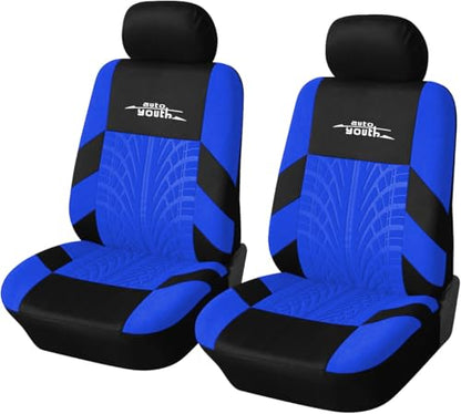 AUTOYOUTH Blue Seat Covers Front Seats Only, 3D Tyre Embossed Breathable Bucket Covers, Airbag Compatible, Quick Setup Universal Fit for Sedan, SUV, Truck, Van - color: Blue & Black, size: Front Seats Only (4 pieces)