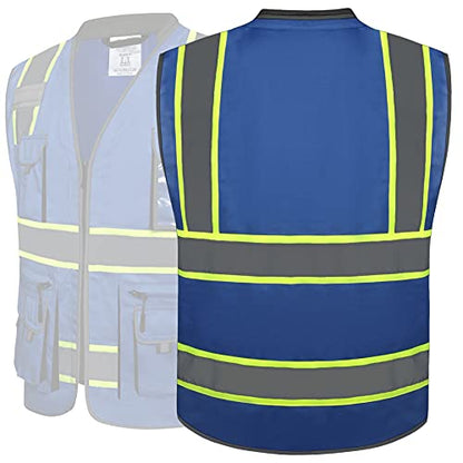 JKSafety 10 Pockets Hi-Vis Zipper Front Fluorescent Blue Safety Vest | Cushioned Collar | High Reflective Tapes with Extended Neon Yellow Strips | Meets ANSI/ISEA Standards (Medium, 89-Blue) - color: Bluet1s1, size: Medium
