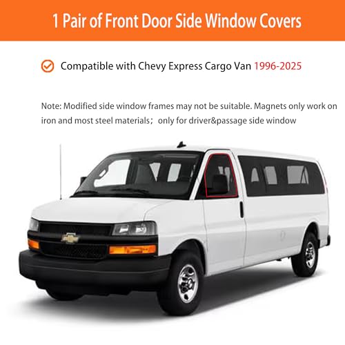 Custom Front Side Window Sun Shades Compatible with 1996-2025 Chevy Express Cargo Van Interior Accessories for Outdoor Blocking Sunlight, Cooling, Resting & Privacy Protection