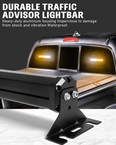 HLauto 1002L Emergency Strobe Traffic Advisor Light Bar: 40 LED Dash Safety Warning Flashing Light, Front/Rear Windshield Visor for Construction Vehicle, Tow/Plow Truck (2x10.7inch, Amber White) - color: #01 Amber/White