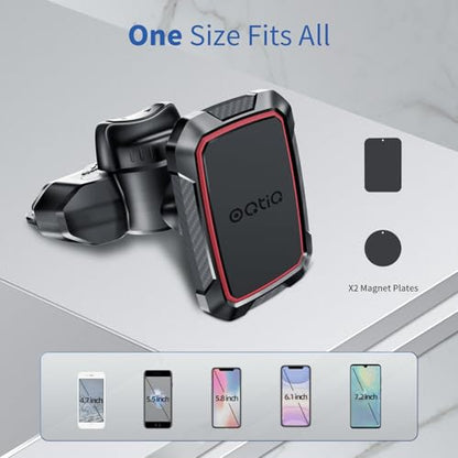 OQTIQ Magnetic CD Phone Car Mount for Car CD Player, Built-in 6 Strong Magnets, Compatible with iPhone 17 16 15 14 13 12 Series,Samsung Galaxy, LG, and More, Secure Mounting with Anti-Slip Pads - color: Black-Red