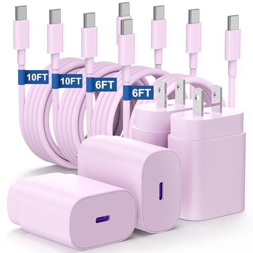 Essri Type C Charger Fast Charging for Samsung Galaxy S25/S24/S23/S22/Note 20,4Pack 25W Super USB C Fast Charger Block with (6ft+10ft) x2 Cables for iPhone 15/16 Pro Max/Plus, Android Phones-Pink - color: Pink, size: 4Pack 6Feet+10Feet