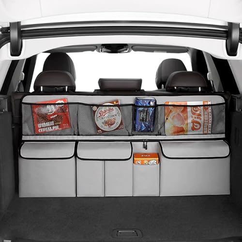 Viaviat Hanging Car Trunk Organizer, Collapsible Backseat Storage Bag with 9 Large Pockets for Medium or Large Size SUV, Truck, MPV, Car Interior Accessories (Light-gray) - color: Light-gray