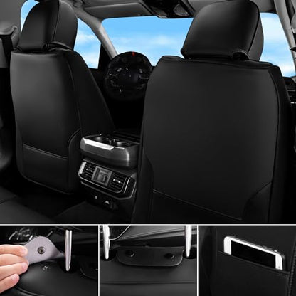 CAR PASS Bling Leather Car Seat Covers & Black Nappa Leather Calfskin Seat Cushioned Protector, Waterproof Anti-Slip Universal Fit SUV Truck Sedan, Glitter Sparkly Shining Rhinestone, Silver Diamond - color: Black and Silver Diamond, size: Full Set
