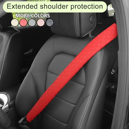 2PCS Extra Long Car Seatbelt Cover, 29.53 inches Soft Leather Vehicle Safety Seat Belt Strap Cushion, Comfortable Auto Shoulder Neck Chest Protection Pads Accessories, Extremely Long (Red) - color: Red/29 inches