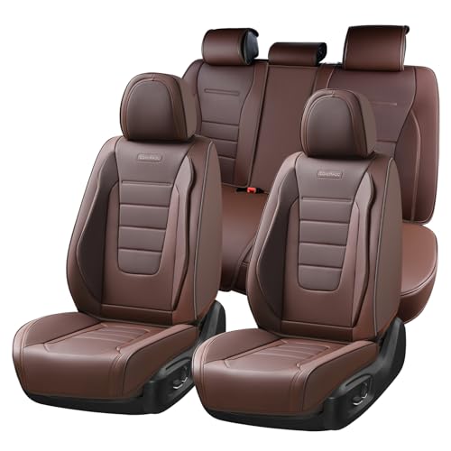 Coverado Car Seat Covers Full Set, Nappa Leather Seat Covers for Cars, Car Seat Protector Car Seat Cushion, Front and Back Seat Protectors Cushions Universal Fit for Most Cars Vehicles(Brown) - color: Brown, size: FullSet