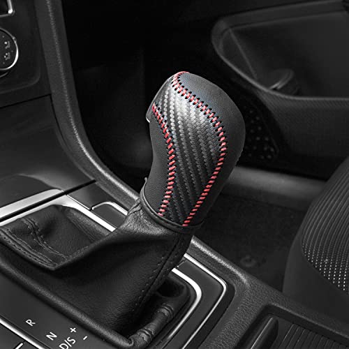 JIECHEN Auto Car Leather Gear Shift Knob Cover for Golf Jetta Passat Tiguan Atlas Beetle GLI Eos CC Golf TDI E-Golf Golf Sportwagen Jetta Hybrid Golf R Golf GTI Jetta Accessories (red) - color: Red