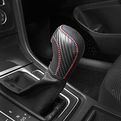 JIECHEN Auto Car Leather Gear Shift Knob Cover for Golf Jetta Passat Tiguan Atlas Beetle GLI Eos CC Golf TDI E-Golf Golf Sportwagen Jetta Hybrid Golf R Golf GTI Jetta Accessories (red) - color: Red