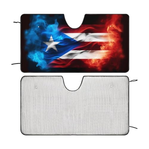 Puerto Rico Flag Windshield Sun Shade Foldable Reflective Sun Shade Blocks UV Rays,Car Interior Accessories
