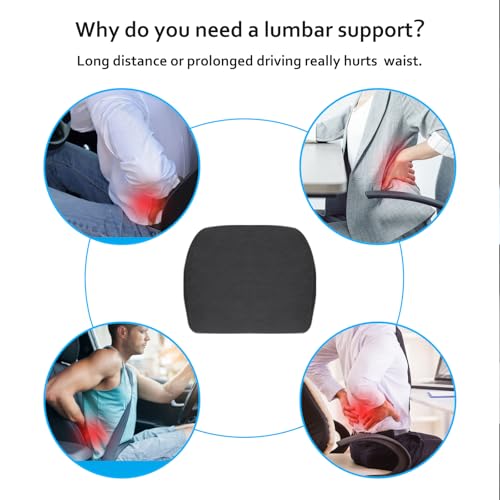 TOPABYTE Lumbar Support Pillow Ergonomic Memory Foam Lumbar Pillow for Lower Back Pain Relief - Back Cushion for Driving, Chair Support for Car, Office & Gaming Chairs (Black, 1PC)