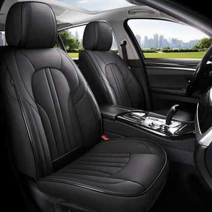 MINGBRON Car Seat Cover Full Set, Leather Car Seat Cover, Waterproof Seat Covers, Car Seat Cushion, Nappa Leather Seat Covers Car Seat Protector Universal Fit Most Cars Black - color: Black, size: Full Set