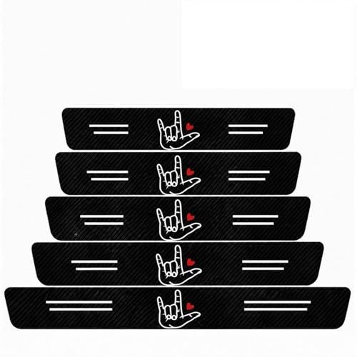 5PCS I Love You Sign Language Car Door Sill Protector, Carbon Fiber Leather Door Sill Sticker, Anti-Scratch Scuff Plate Sticker for All Car Models, ASL Car Accessories Decor - color: Asl I Love You Hand