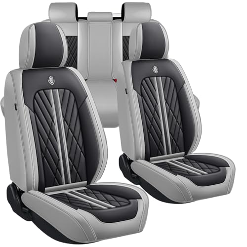 Universal Fit Waterproof Breathable Nappa Leather Automotive Vehicle Car Seat Covers Set Cushion Protector for Sedan SUV - color: Black Grey, size: Full Set 5 Seats