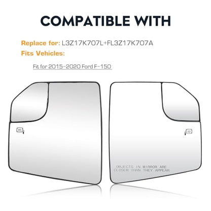 Driver Left and Passenger Right Side Heated Blind Spot Mirror Glass Fit for 2015-2020 Ford F-150, Side View Mirror Glass, Replacement for FL3Z17K707L, FL3Z17K707A - size: Left and Right