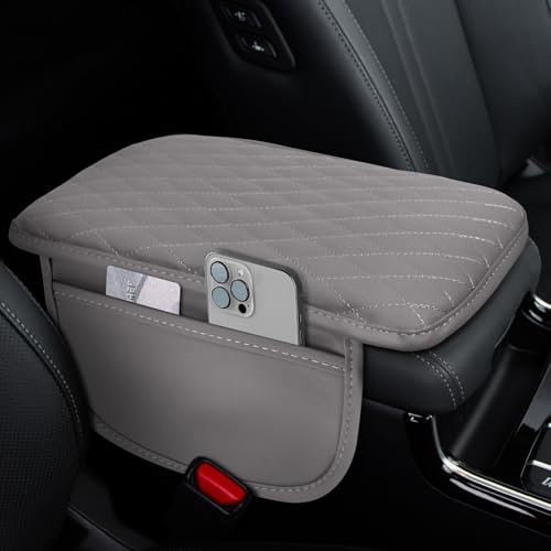 Car Center Console Cover, 12"×7.87" Waterproof Leather Auto Armrest Cover Protector with 2 Pocket, Comfortable Arm Rest Box Cushion Pad, Universal Interior Car Accessories (Gray) - color: Gray