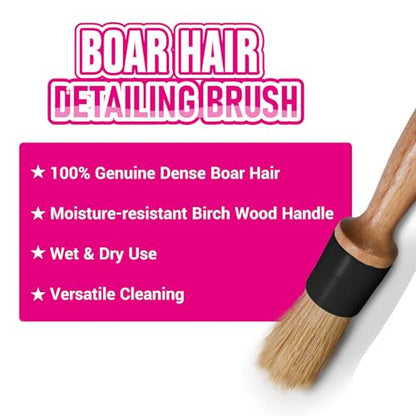 H.O.W Detailing Brush Set Ultra Soft Boars Hair Detailing Brushes 3 Pack, Detail Automotive Interior or Exterior, get Professional Results with Proper Detail Brushes Car Detailing