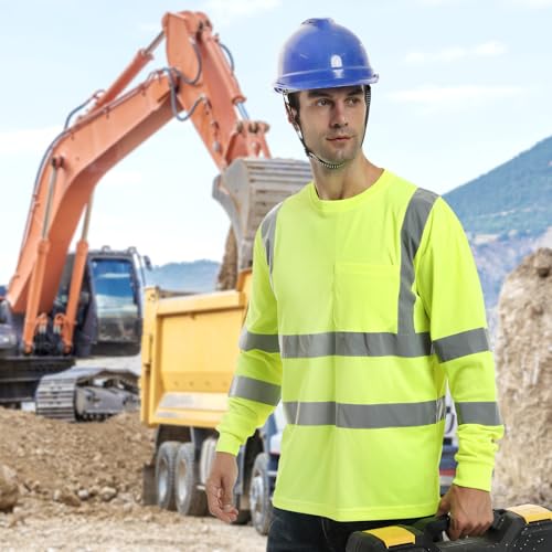 High Visibility Class 3 Shirts，Hi Vis Safety Long Sleeve Quick Dry Mesh Construction Work - color: Lime04, size: X-Large