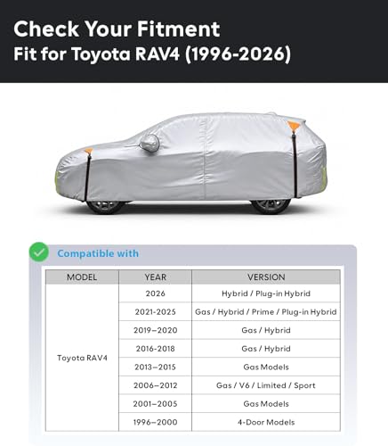 Wigoo Toyota RAV4 Car Cover 1996-2026, Custom Fit Waterproof All Weather Outdoor Full Exterior SUV Cover, Windproof Rain Sun UV Snow Dust Protection, Paint-Safe Lining, Door Zipper, RAV4 Accessories - size: For Rav4 (1996-2026)