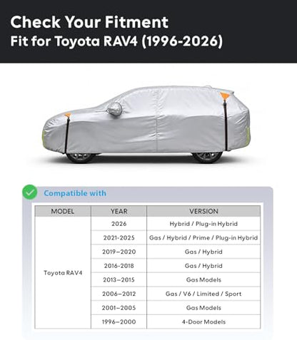Wigoo Toyota RAV4 Car Cover 1996-2026, Custom Fit Waterproof All Weather Outdoor Full Exterior SUV Cover, Windproof Rain Sun UV Snow Dust Protection, Paint-Safe Lining, Door Zipper, RAV4 Accessories - size: For Rav4 (1996-2026)