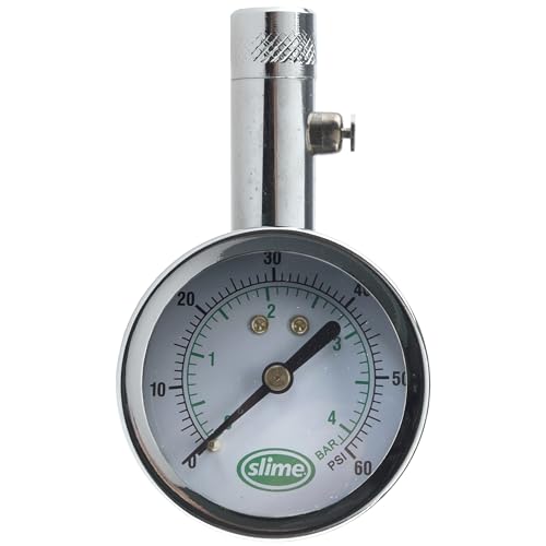 Slime 20049 Tire Pressure Gauge, Large Face Dial Analogue Gauge, 5-60 PSI - size: Large, style: Analogue