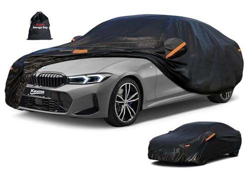Kayme 7 Layers Car Cover Custom Fit for BMW 3 Series 320i 325i 328i 330i 335i (2013-2025) Waterproof All Weather for Automobiles, Outdoor Full Cover Rain Sun UV Protection.Black - color: PE-Black, size: Custom Fit BMW 3 Series