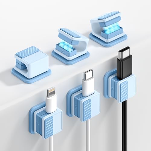 6 Pack Magnetic Cable Clips, Glow in The Dark Cable Holders, GolbinBox Cord Organizer with Shockproof Silicone, Fits up to 8mm Adhesive Cord Clips for Desk, Wall, Nightstand, Car, Home, Office, Blue - color: Blue