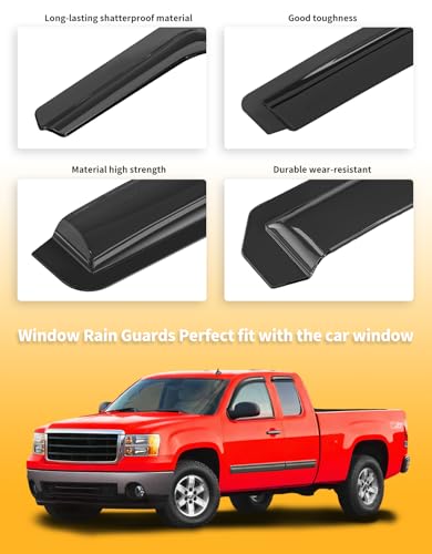 Outside-Mount Window Rain Guards Fit for Chevy Silverado/GMC Sierra 1999-2006 Extended Cab, Window Visors Wind Deflector Dark Smoke Vent Shades Car Tape-on 4-pcs with Thicker - size: Fit for 1999-2007 Silverado/Sierra Extended Cab