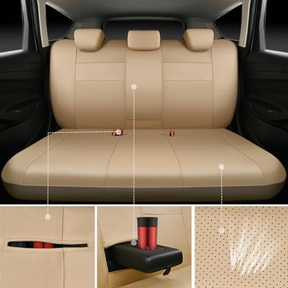 CAR PASS Leather Seat Covers Full Set Universal Water Resistant 3D Foam Back Support, Luxury Comfort Automotive 5 Seat Covers All Season Fit for SUV,Sedan,Van, Airbag Compatible Elegance (Beige) - color: All Beige