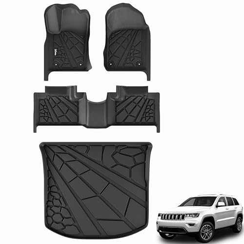 KARPAL Floor Mats & Cargo Liner for 2016-2021 Jeep Grand Cherokee / 2022 Grand Cherokee WK (Not for WL), All Weather TPE Custom Fit Floor Liners Car Mats Accessories - style: 2016-2022 | For Jeep Grand Cherokee WK | 1st & 2nd Row & Cargo