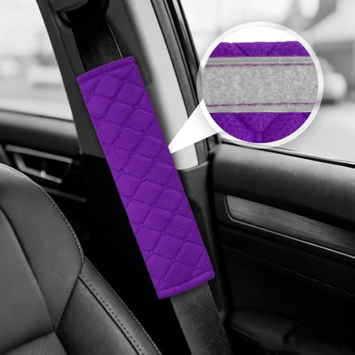 2PCS Car Seat Belt Pads Cover, Fluffy Car Seatbelt Covers, Soft Car Seat Belt Strap Cushion Protect Your Neck and Shoulder, Driving Seat Belt Shoulder Strap Cover for Most Autos (Purple) - color: Purple